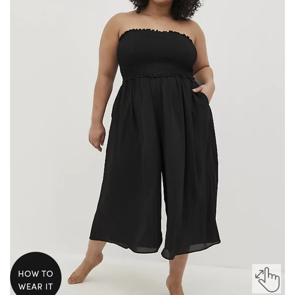 🆕️👙BLACK STRAPLESS CULOTTE JUMPSUIT SWIM COVER-UP - CRINKLED CREPE👙